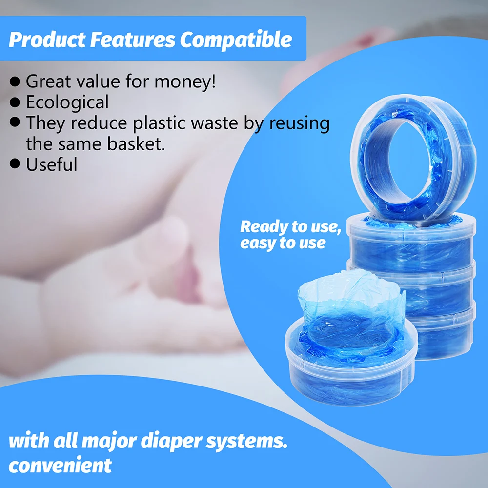 Sacchetti di plastica usa e getta per pannolini, compatibili con Ubbi Pails capacità 13 galloni, grandi sacchetti della spazzatura, 100 pezzi (blu - grande