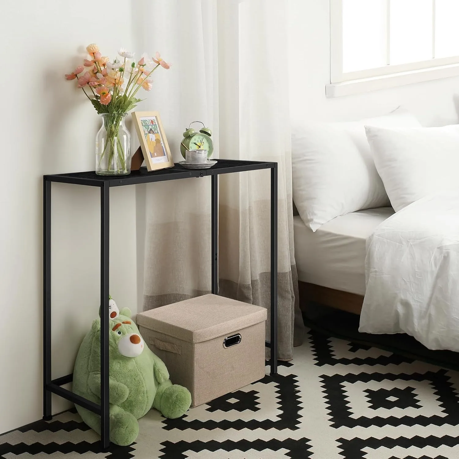 Narrow Wood & Metal Console Table 31.5'', Slim Black Design for Entryway/Living Room/Foyer Use, Space-Saving Sofa Storage 6