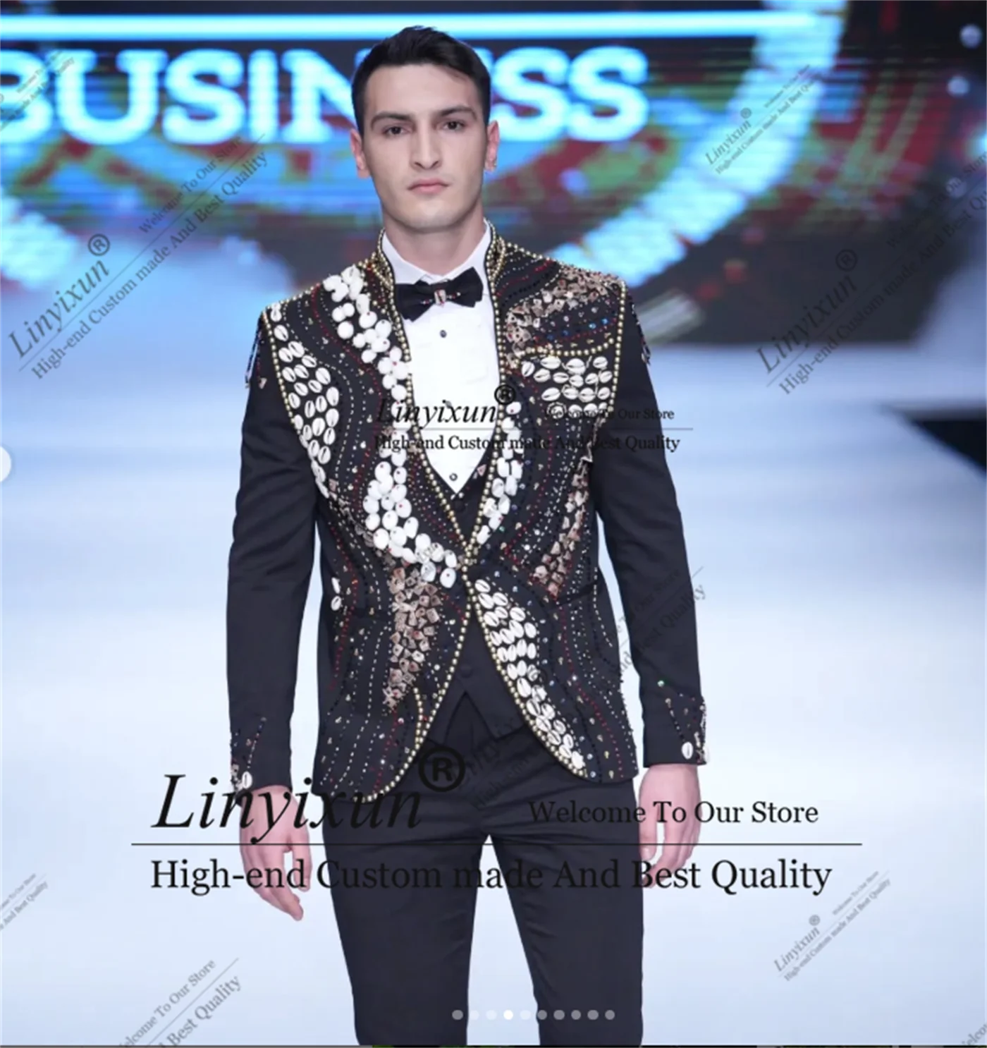 Luxury Embroidery Beaded Men Suits Groom Wedding Tuxedos 3 Pieces Sets Prom Blazers Slim Fit trajes para hombre