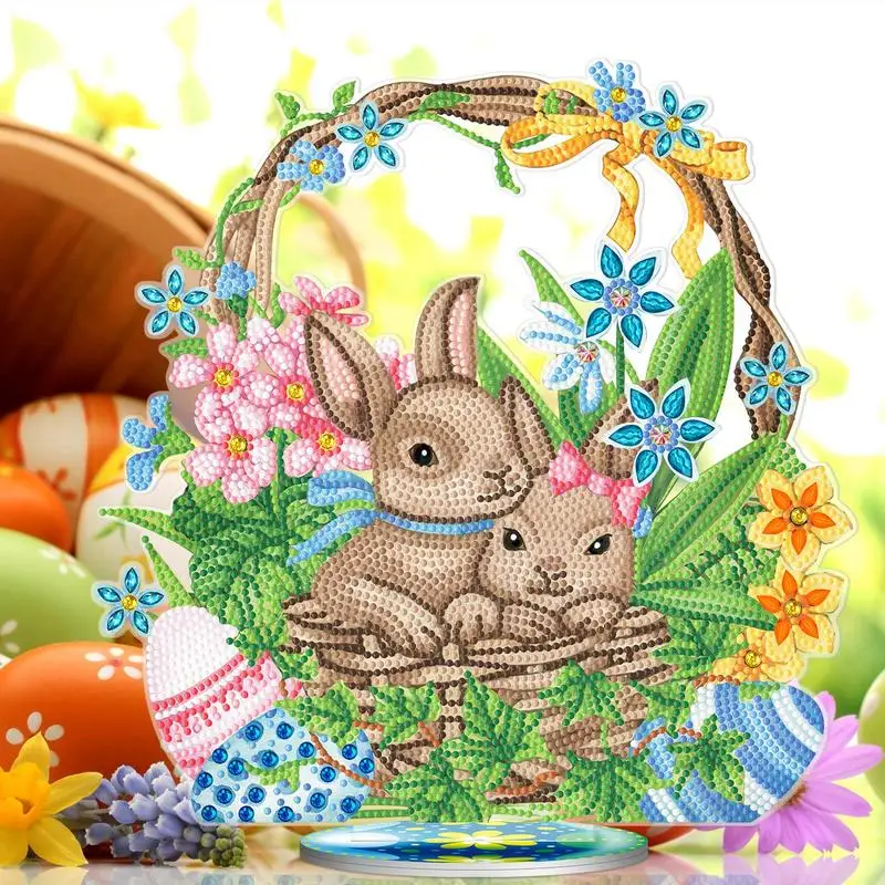 

easter theme deocrations DIY 5D Rabbit Egg Ornaments Decor Kit Full-Color DIY Crafts Decor for Birthday Easter Anniversary