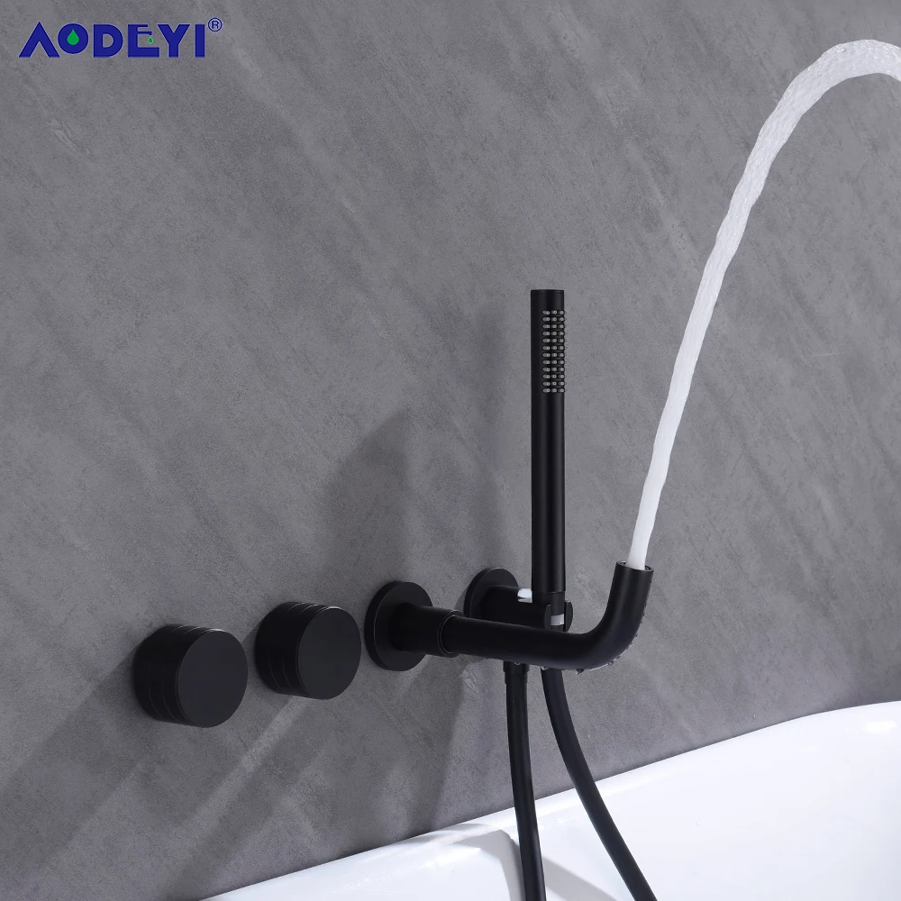 Bathroom Shower Faucet Set Bathroom Shower Faucet Set Black Mixer Valve Brushed Gold Solid Brass Hand Bath Tub Spout Two Ways Hot Cold Mixing Kit