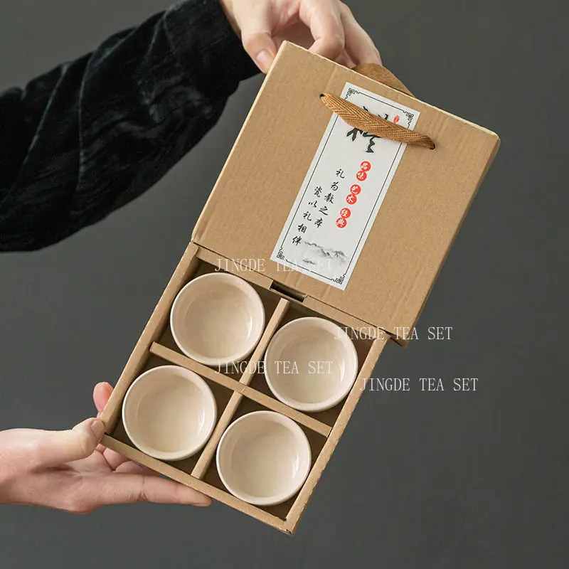4pcs China Ceramic Kiln Change Teacup Temmoku Glaze Porcelain Tea Cup Set Retro Jianzhan Master Cups Tea Bowl Home Drinkware