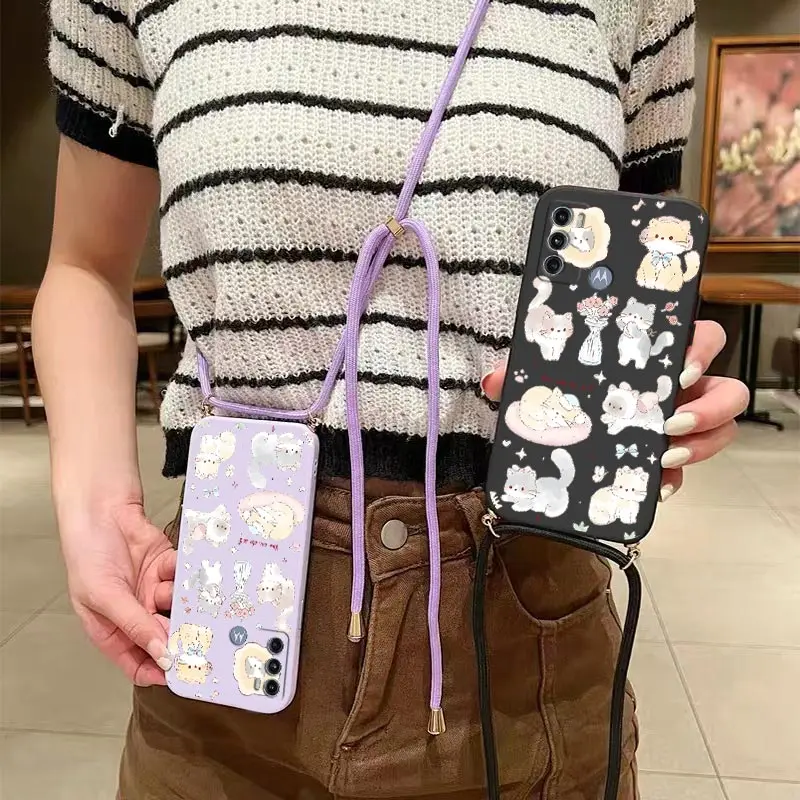 G60 Delicate Kitten Lanyard Silicone Phone Case Cover