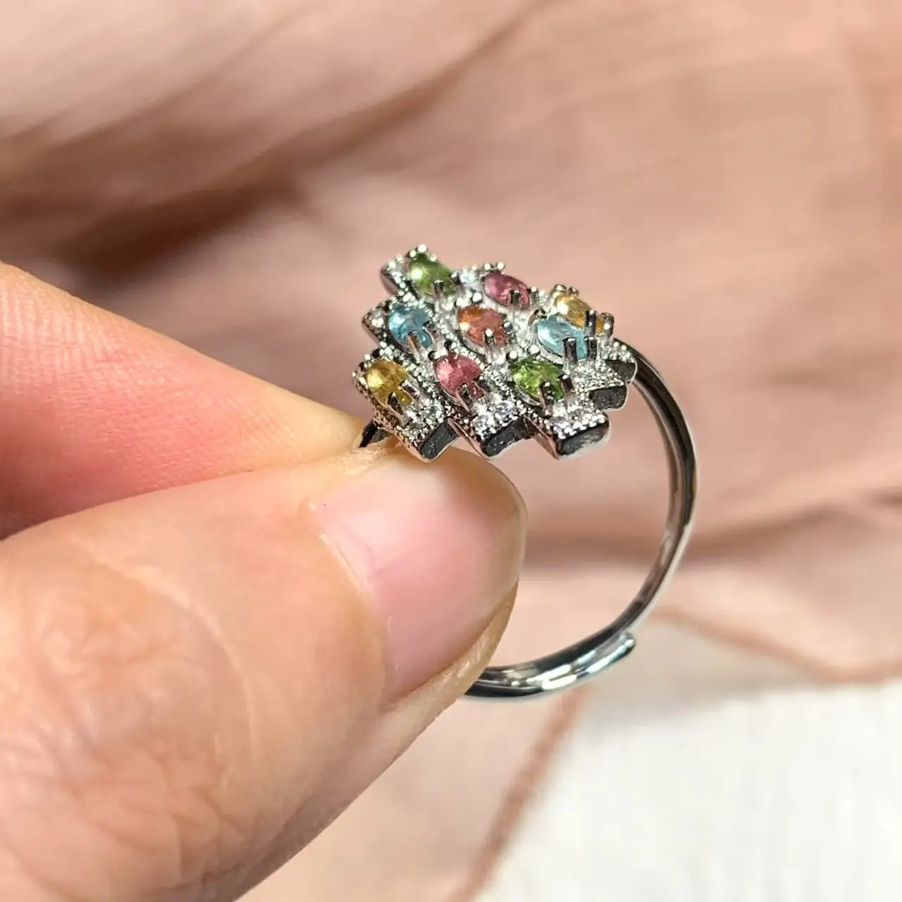 New Arrival Natural Tourmaline Rings Female  Jewelry For Women Gift Copper Cute Stone Flower