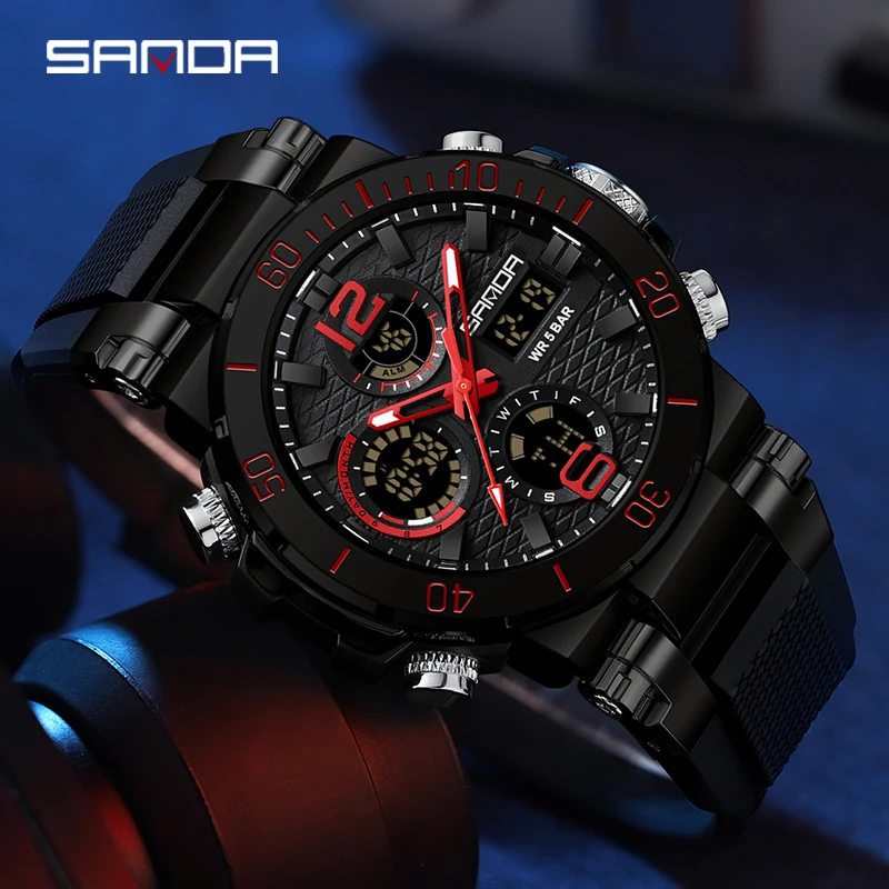 

Sanda 2023 New Dual Screen Men's Digital Watch Nightlight Waterproof Multifunctional Popular Men's Alarm Clock Wristwatch 6167