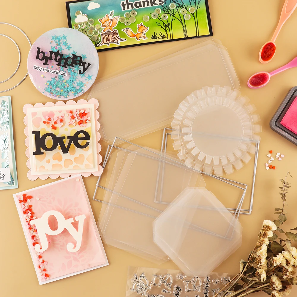 Shaker Domes Set Acetate Sheets 10pcs/pack Clear Flat Shaker Covers for DIY Shaker Cards Making