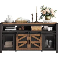 59" Coffee Bar Storage Cabinet with Mesh Doors, Farmhouse Buffet Cabinet, Rustic Sideboard with Sliding Barn Doo 1
