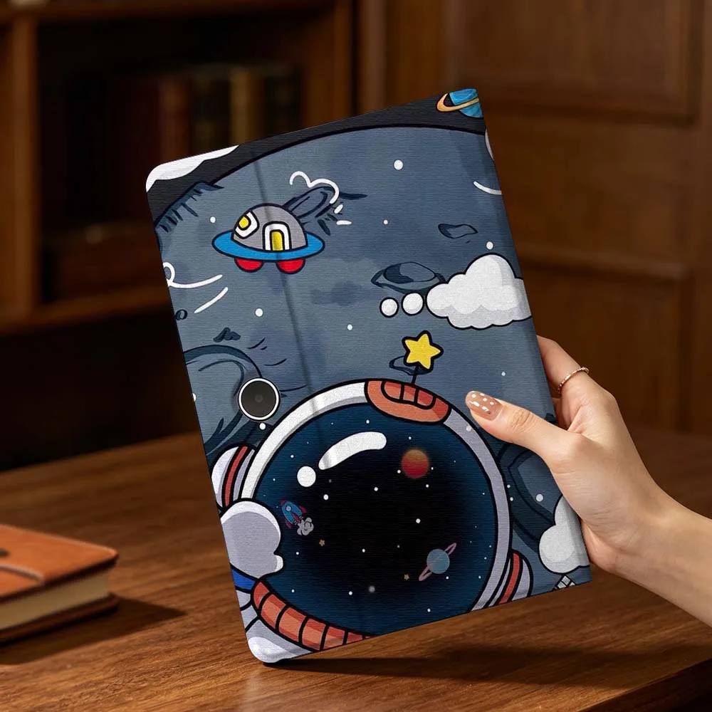 Cartoon Astronaut Cute Tablet Case with Pen Tray, Fits Various Sizes