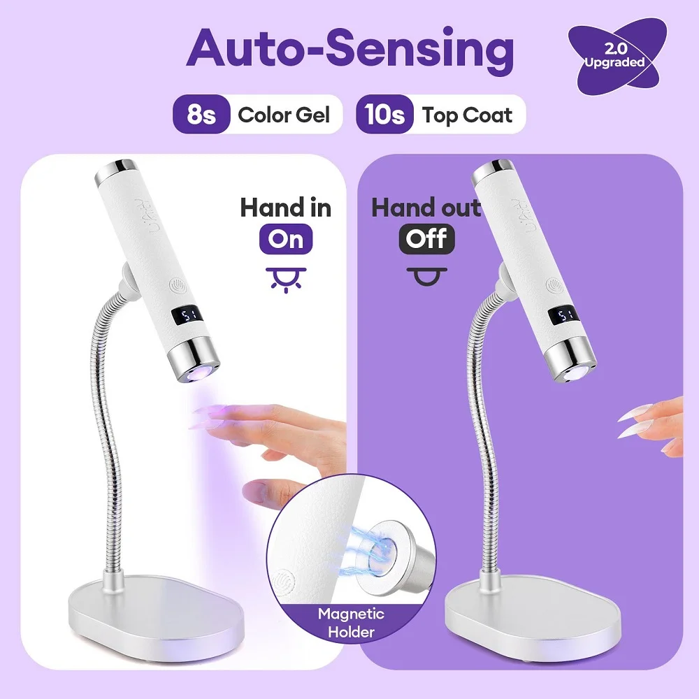 Upgrade 2 in 1 UV Nail Lamp Rechargeable Gel Nails Lamp Manicure Salon Tools Round Open Magnetic Base Less likely to fall Off