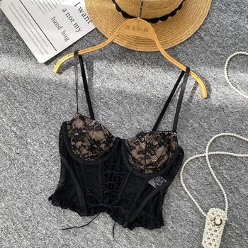T-shirt in lace with chic drawstring with shoulders uncovered Fashioned tank top Hotsweet Streetwear 1