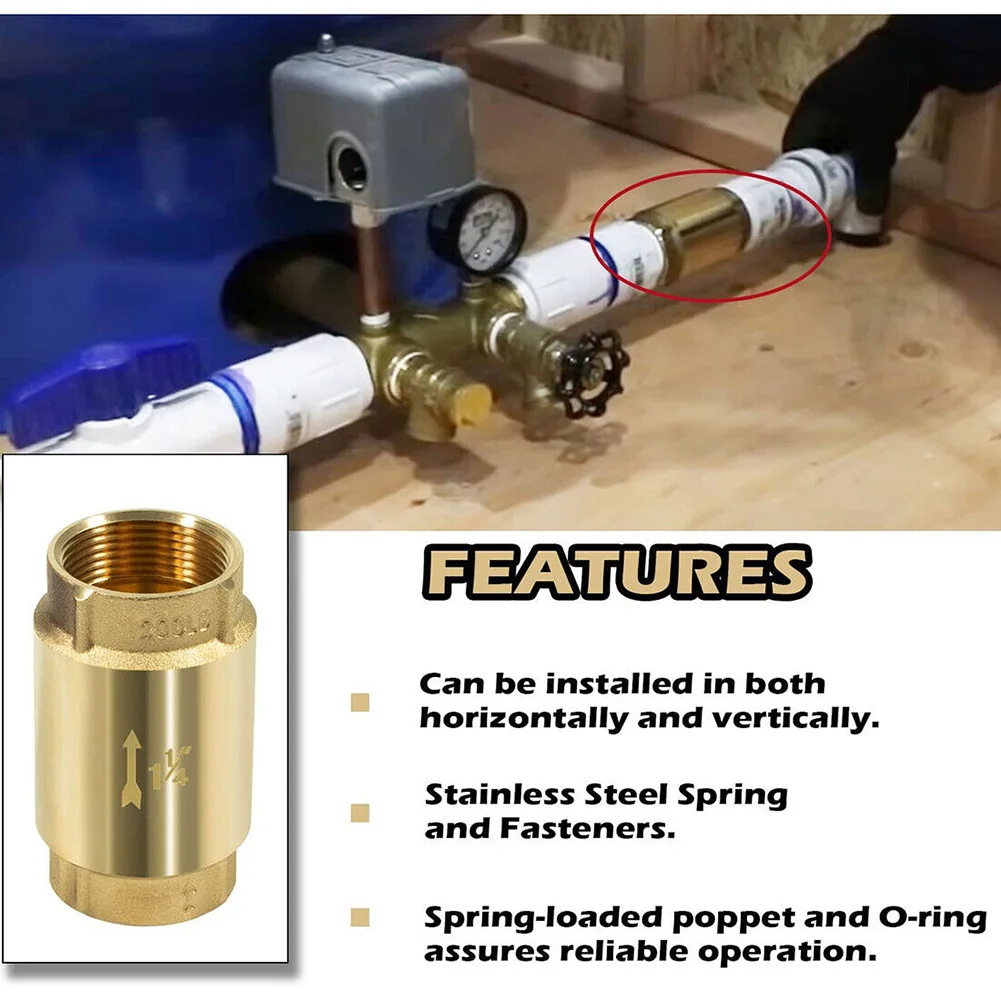 

Латунный обратный клапан NPT 1-1/4 дюйма, внутренняя резьба трубы, FPT Fl Ow Well Pump 200 PSI 180, пружинные крепежи из нержавеющей стали