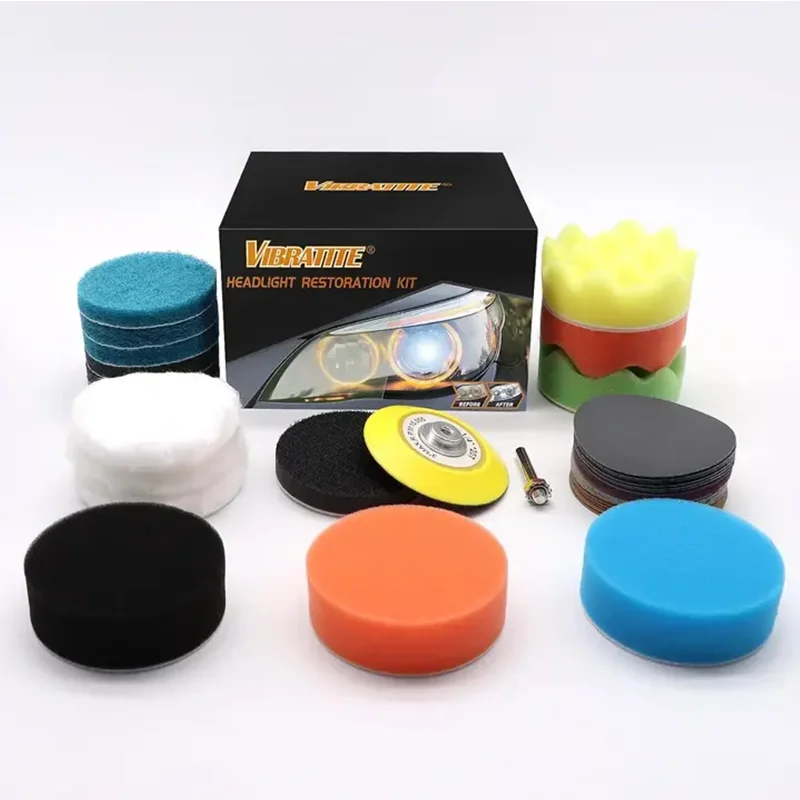 41 Pcs 3 Inch Car Headlight Restoration Kit,Sanding Discs with Backing Pad, Scouring Pads, Wool Buffing Sponge Polishing Pads