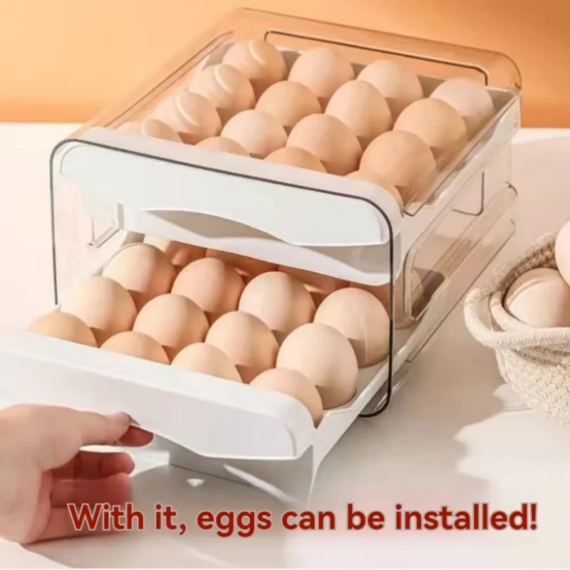 1Pc Egg Storage Box Refrigerator Drawer-Type Duck Egg Cute Double-Layer Kitchen Organization Fresh-Keeping Box