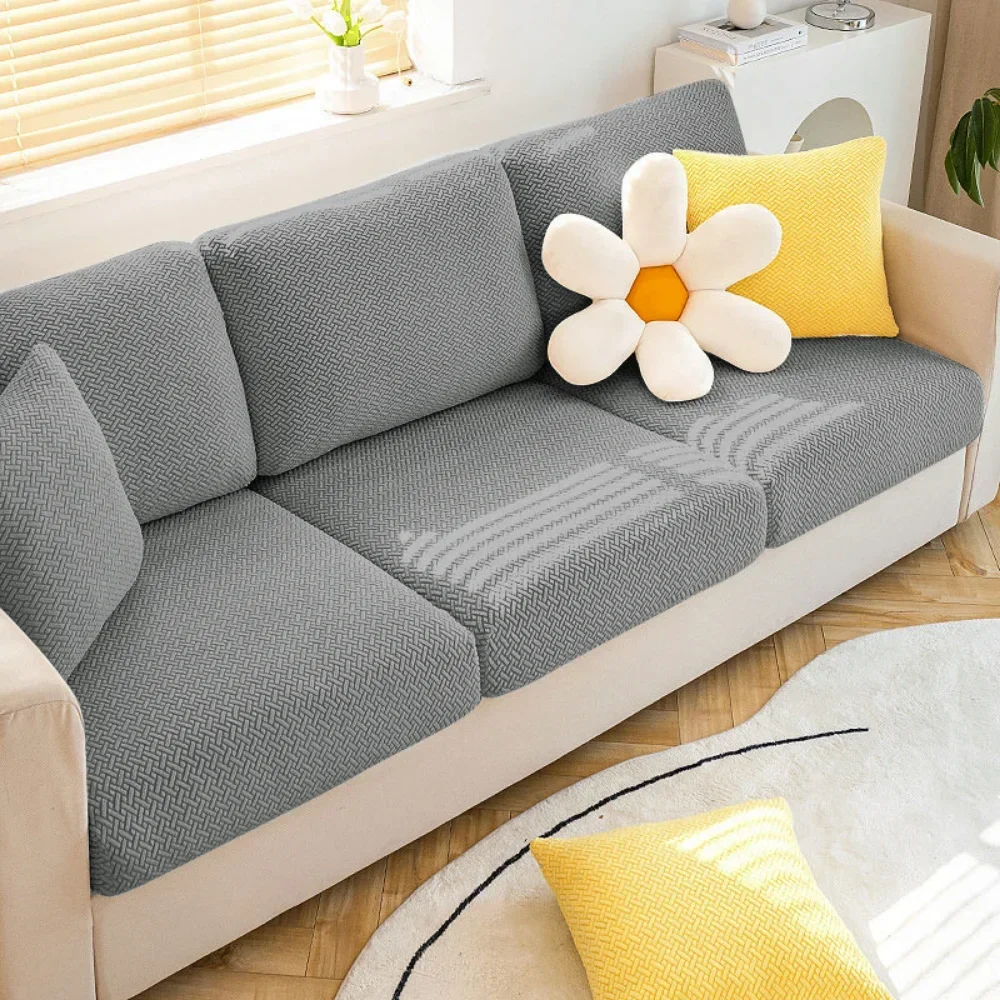 Elastic Sofa Cover for Living Room Jacquard Solid Sofa Seat Cover Grey Washable Seat Cushion Cover Furniture Protector Sectional 5