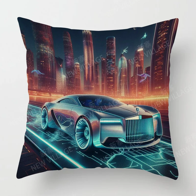 Modern Simple Car Illustration Pillow Cover Bedroom Cafe Decoration Applicable Car Cushion Cover 40x40cm 45x45cm 5