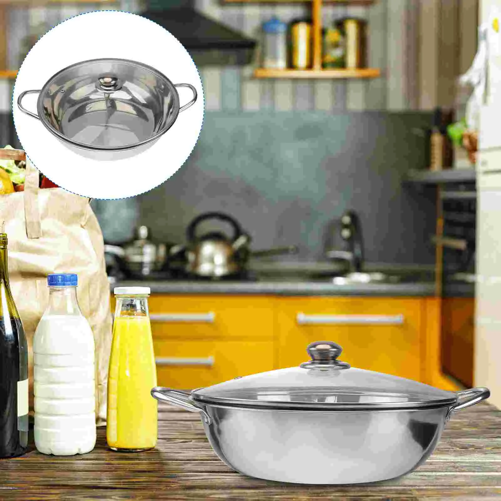Stainless Steel Kitchen Cookware W/ Lid Electric Hot Pot Shabu