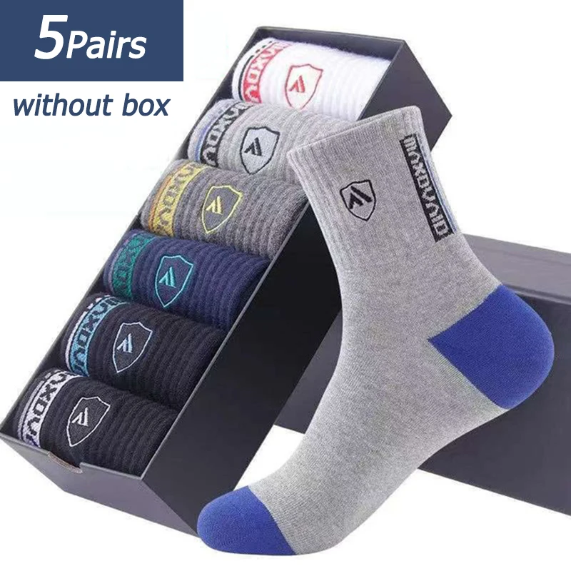 

5 Pairs Apring And Fall Mens Sports Socks Summer Leisure Sweat Absorbent Comfortable Thin Breathable Basketball Meias EU 38-43