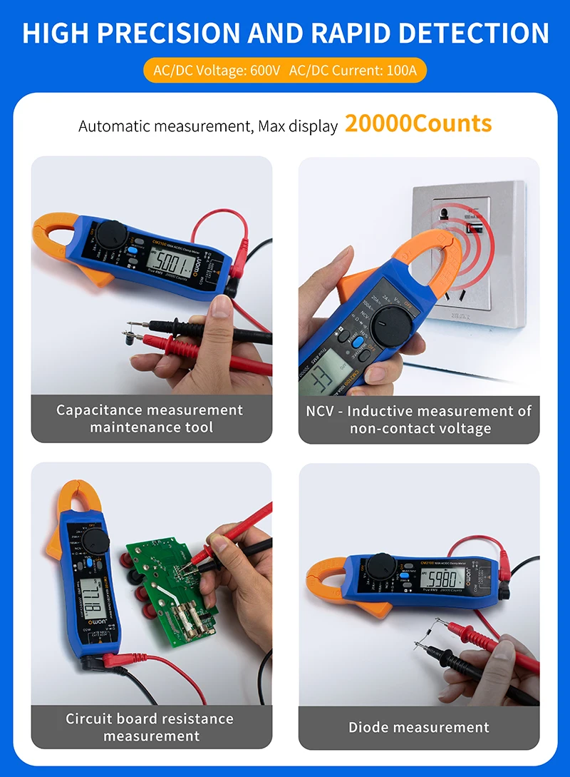 CM2100 CM2100B Digital Multimeter High-Precision 20000 Count AC/DC Current Clamp