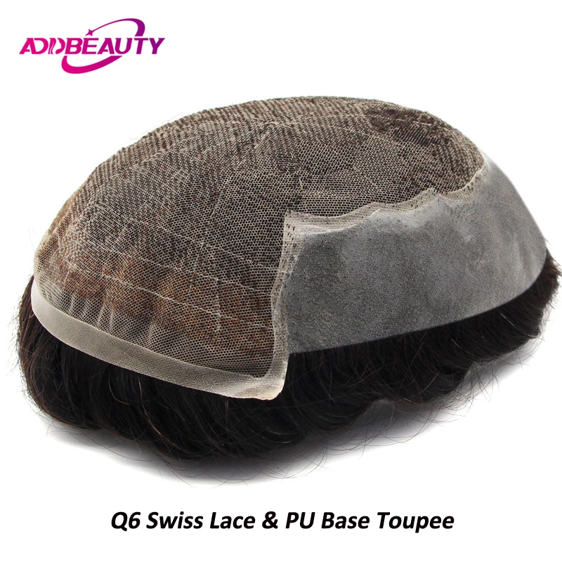 Man Toupee Swiss Lace & PU Men Topper Human Hair Wigs Indian Hair System Wave Straight Capillary Prosthesis Natural Hairpiece