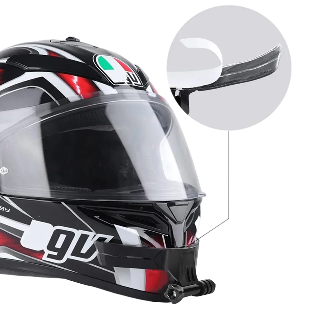 Helmet chin mount installed on motorcycle helmet
