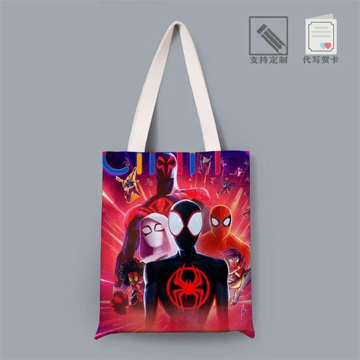 thumbnail image 1 of Spider-man: Across The Spider-verse Bolsa de lona Bolso de mano de dibujos animados Personalización Pequeño Libro de estudiante fresco Protección del medio ambiente, 1 of 5