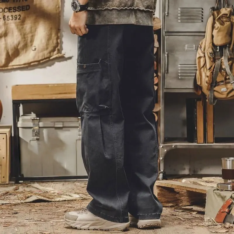 Elegant Fashion Harajuku Slim Fit Ropa Hombre Loose Casual Pants All Match Sweat Pants Pockets Straight Cylinder Cargo Pants