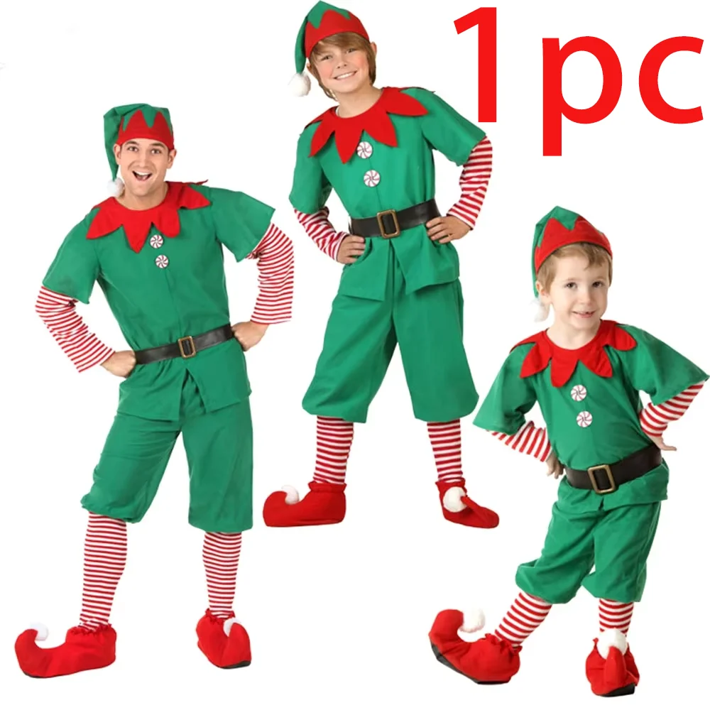 Family Matching Christmas Elf Costumes Set Adult Santa Helper Cosplay Outfit  Xmas Party Fancy Dress Role Play Costume