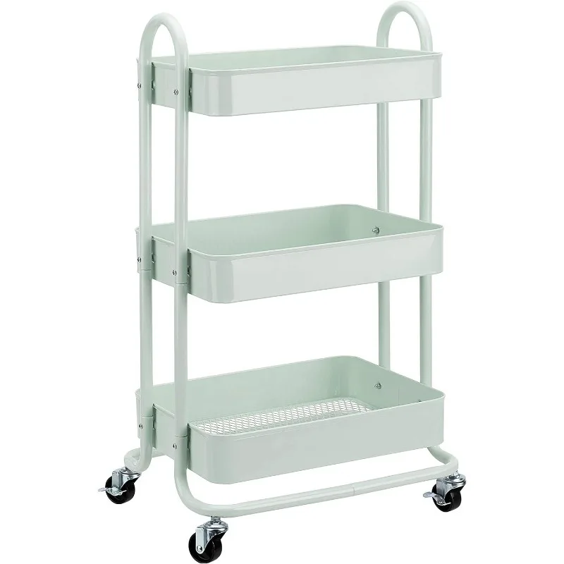 3-Tier Rolling Metal Storage Organizer Mobile Utility Cart Kitchen Cart with Caster Wheels for Bathroom Office