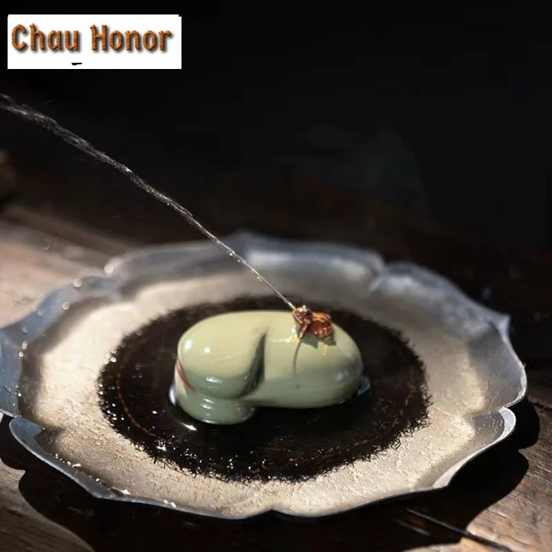 Boutique Purple Clay Tea pet Watermelon Fruit Model Sculpture Tea Figurine Ornaments Handmade Crafts Home Tea Set Decoration Art