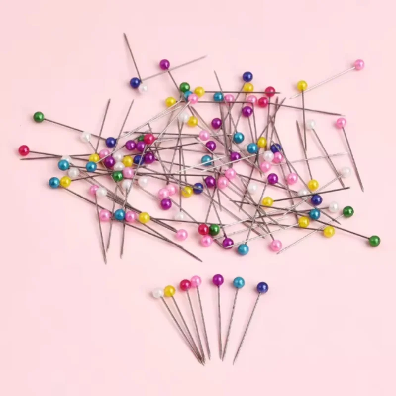 100개/박스 38cm 다채로운 원형 진주 헤드 바늘 스티치 스트레이트 푸시 진주 헤드 DIY 자수 바느질 포지셔닝 도구