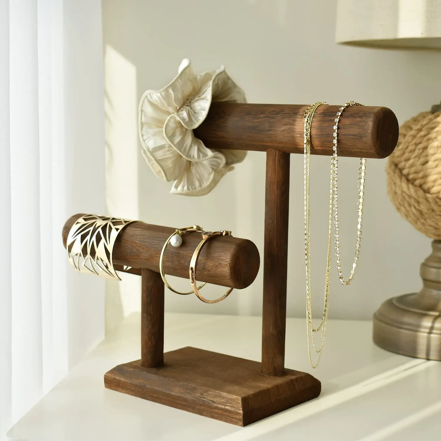 Wall Mounted Key Holder for Entryway Decorative Wall Shelf with Hooks Holds Key Rings Dog Leash Wallet Purse Wood Key Hanger 4