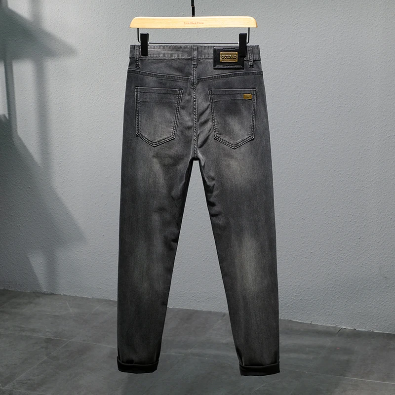 Summer thin high-end black gray jeans men's Stretch Slim fit skinny pants fashion casual trousers trendy men's clothing