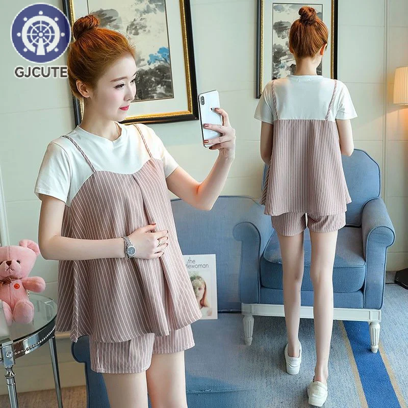 Maternity Wear New Summer Short-Sleeved Shorts Suit Breastfeeding Suit Monthly Clothing Loose Thin Section Sports Two-Piece