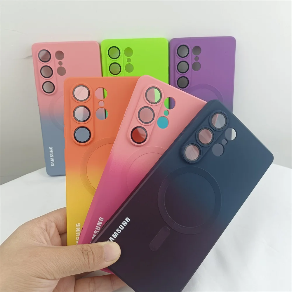 Luxury Silicone Gradient Case with Lens Protection and Magnetic Bumper Cover