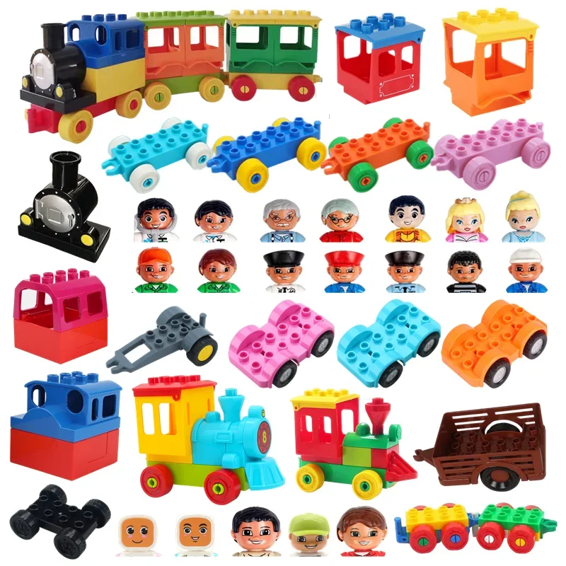 Big Size Building Figures Block Family Doll Police Children Kids Traffic Train Plastic Educational Creative Toy Compatible Duplo big particle building block family figure diy brick compatible big size brick city original accessory toy for girl children gift