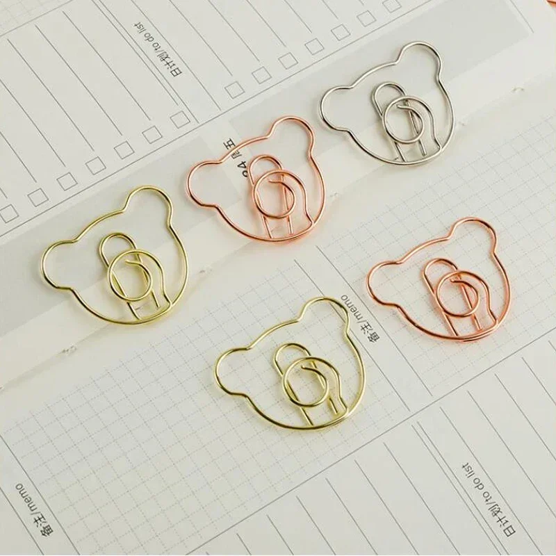 10pcs Kawaii Bear Paper Clips Cute Mini Bookmarks Tickets Photo Binder Clips File Clamp Patchwork Office Binding Supplies