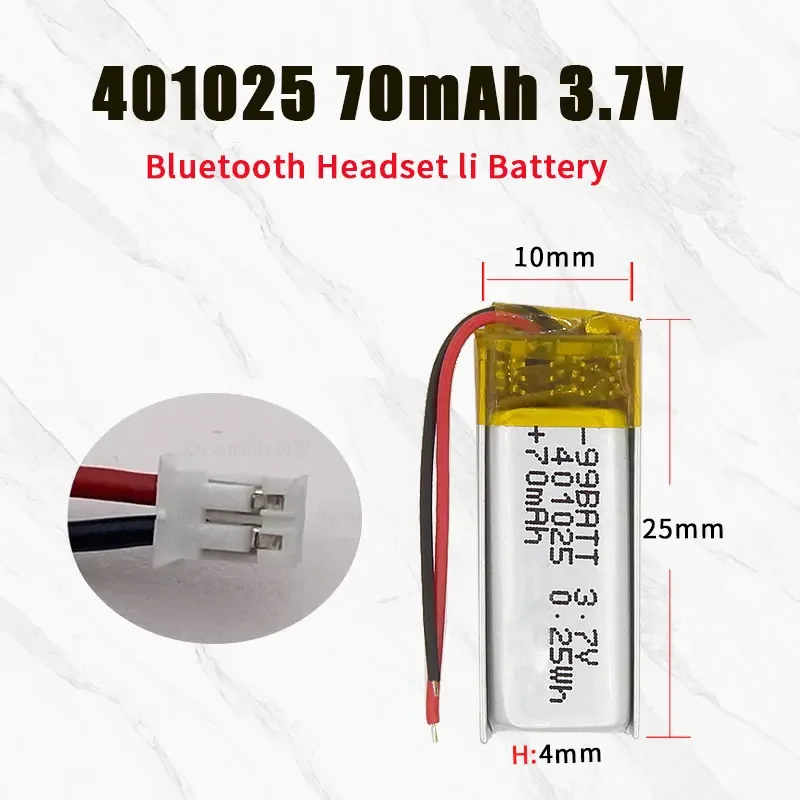 Bluetooth Headset Lithium Battery 1-10pcs 401025 3.7V 70mAh Li Polymer Cell for Voice Recorder Handheld Fan Selfie Stick Lipo rechargeable lithium batteries