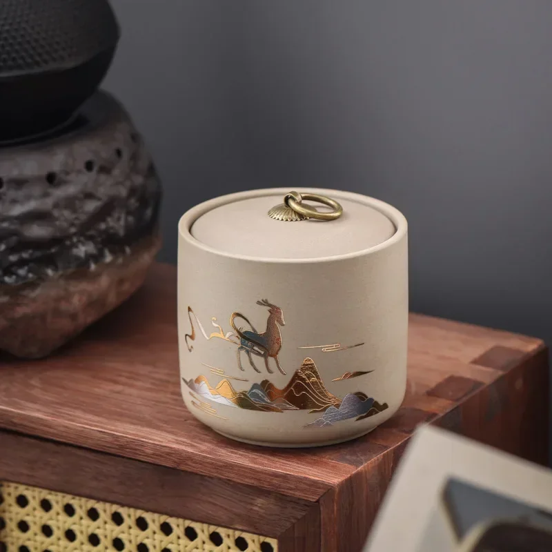 Coarse Pottery Tea Sealed Jar tea tin box tea canister ceramic storage jar airtight container