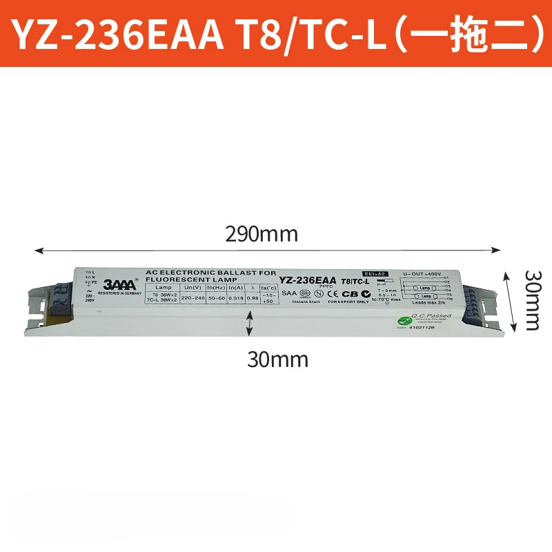 3AAA YZ-136EAA YZ-236EAA T8/TC-L 220V 1*36W 2*36W T8 Electronic Ballast For T8 Fluorescent Lamp Advertising Light Box