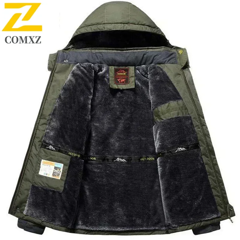 COMXZ Winter Rain Jacket Men Thick Fleece Coldproof Outdoor Adventure Climbing Windbreaker Jacket Big Size High Quality Chaqueta