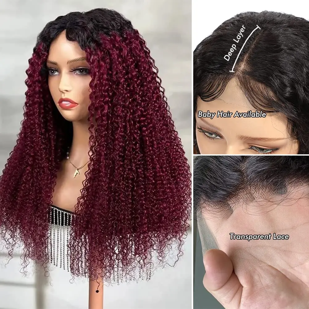 Jerry Curly Lace Front Wig 1B 99J Dark Wine Burgundy Curly Remy Human Hair Wigs Transparent Pre-Plucked Lace Bobbi Collection