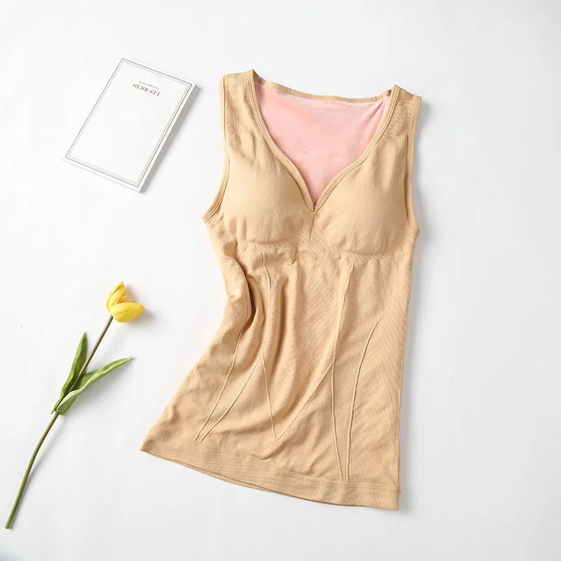 2024 Women Solid  Slim Cozy Thermal Underwear Winter Velvet Thickened Undershirt Camisole Warm Sling Vest Top Bottoming Clothing