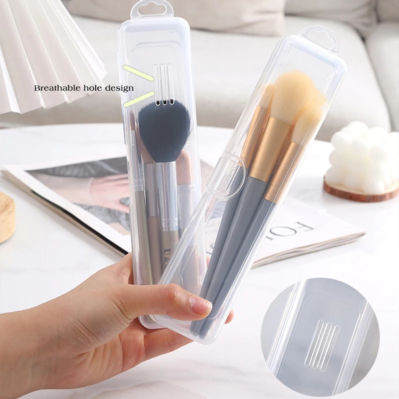 Houseeker Portable Makeup Brush Organizer Transparent Eyebrow Pencil Cosmetic Storage Box With Cover Tableware Chopsticks Case