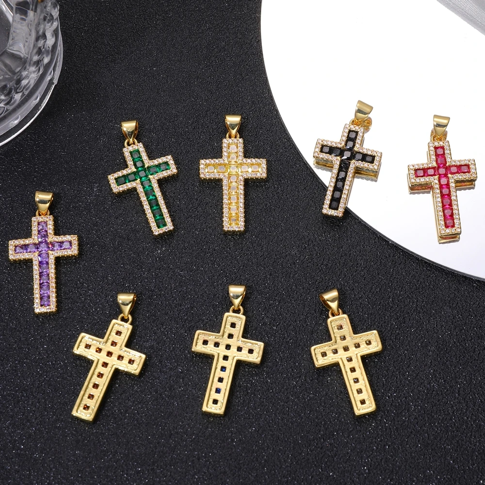 Juya handgemachte Dekoration religiöser Anhänger Schmuckherstellung Zubehör 18K echt vergoldet Zirkonia christlicher Kreuz Charms – Detail 12