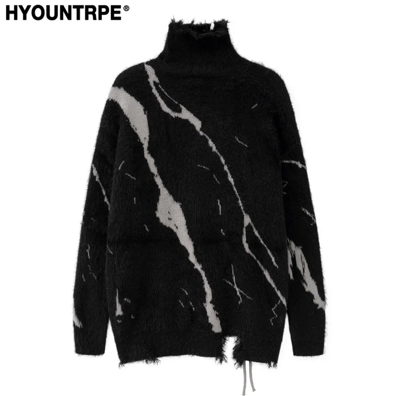 Mens Sweater Fashion Cross Lines Harajuku Streetwear Hip Hop Warm Hairy Knitted High Neck Sweaters Unisex Knit Sweater Jumpers