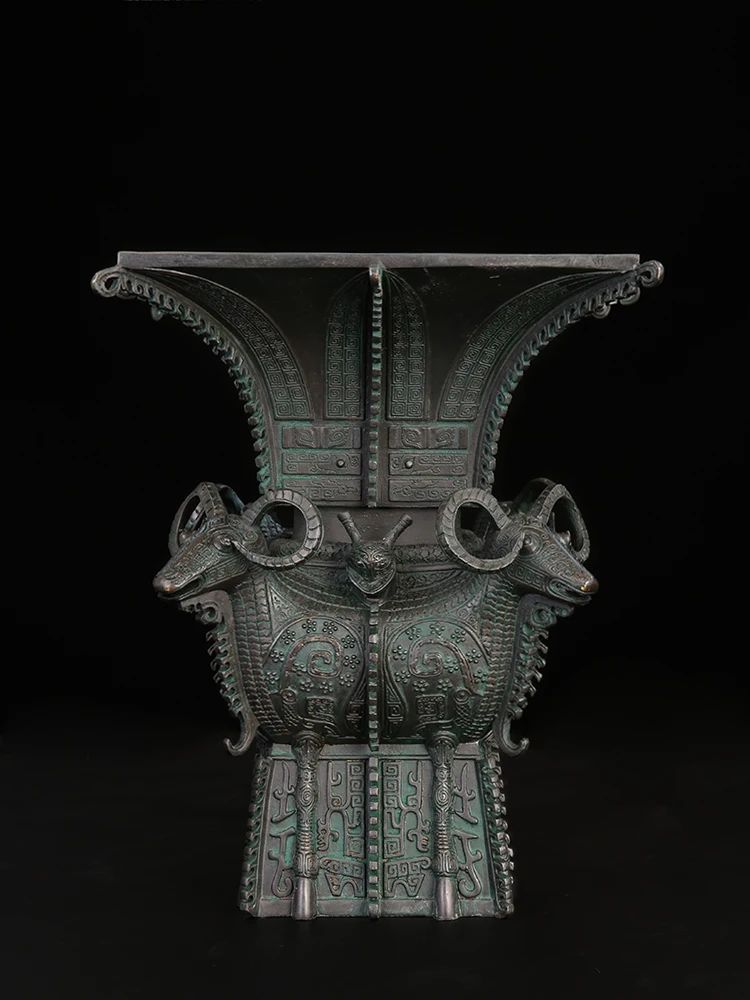 

Квадратные бронзовые штативы из чистой меди с четырьмя овчинами, античные бронзовые чашки, украшение для офиса, гостиной, украшение для стола, украшение для дома