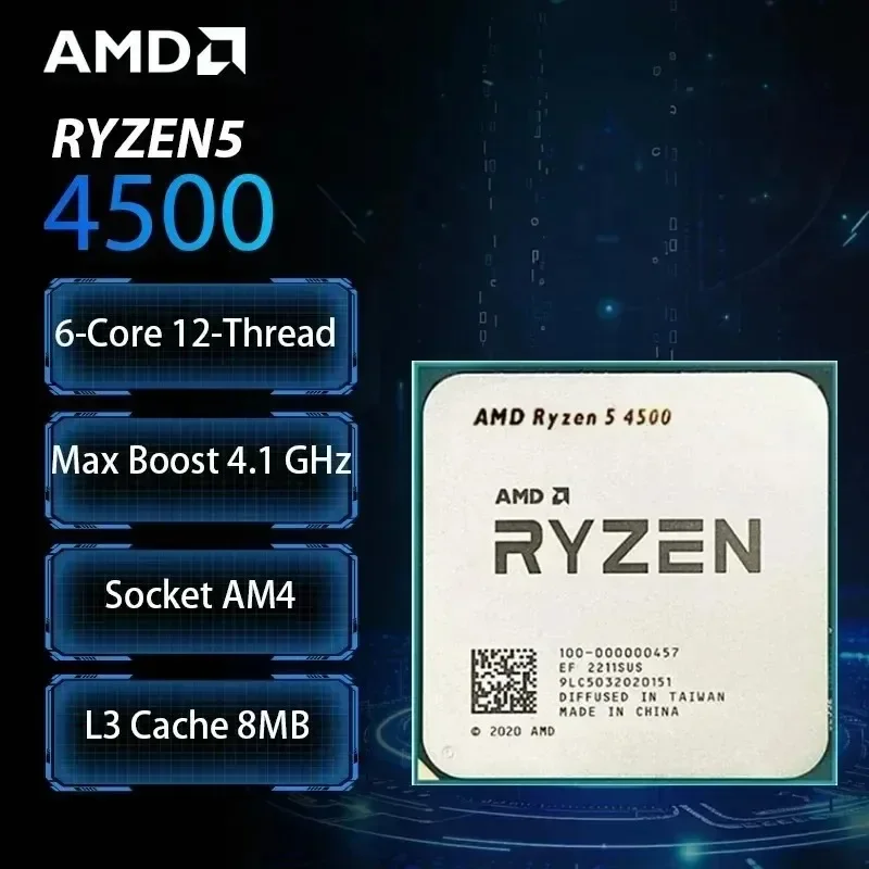 AMD 라이젠 5 4500 데스크탑 CPU 6코어 12스레드 최대 부스트 4.1GHz AM4 소켓 PCIe 3.0 OEM 프로세서 (쿨러 미포함) 재고 있음