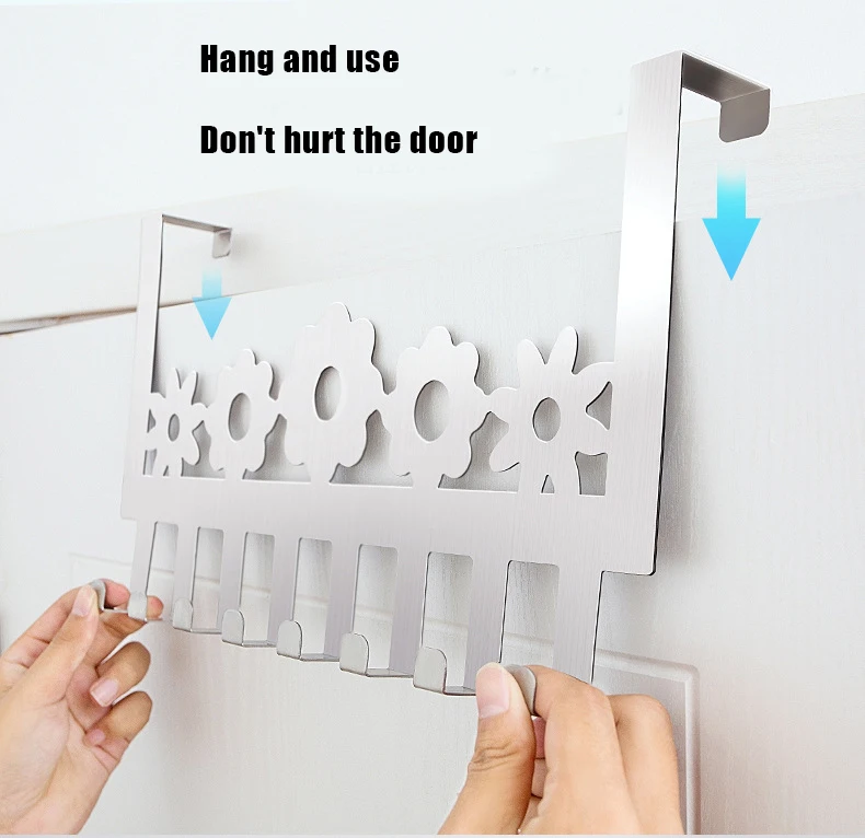 

Stainless Steel Over Door Portable Lightweight Design Handy Use Flower Shape Punch Free Towel Hooks Kitchen Bathroom Supply
