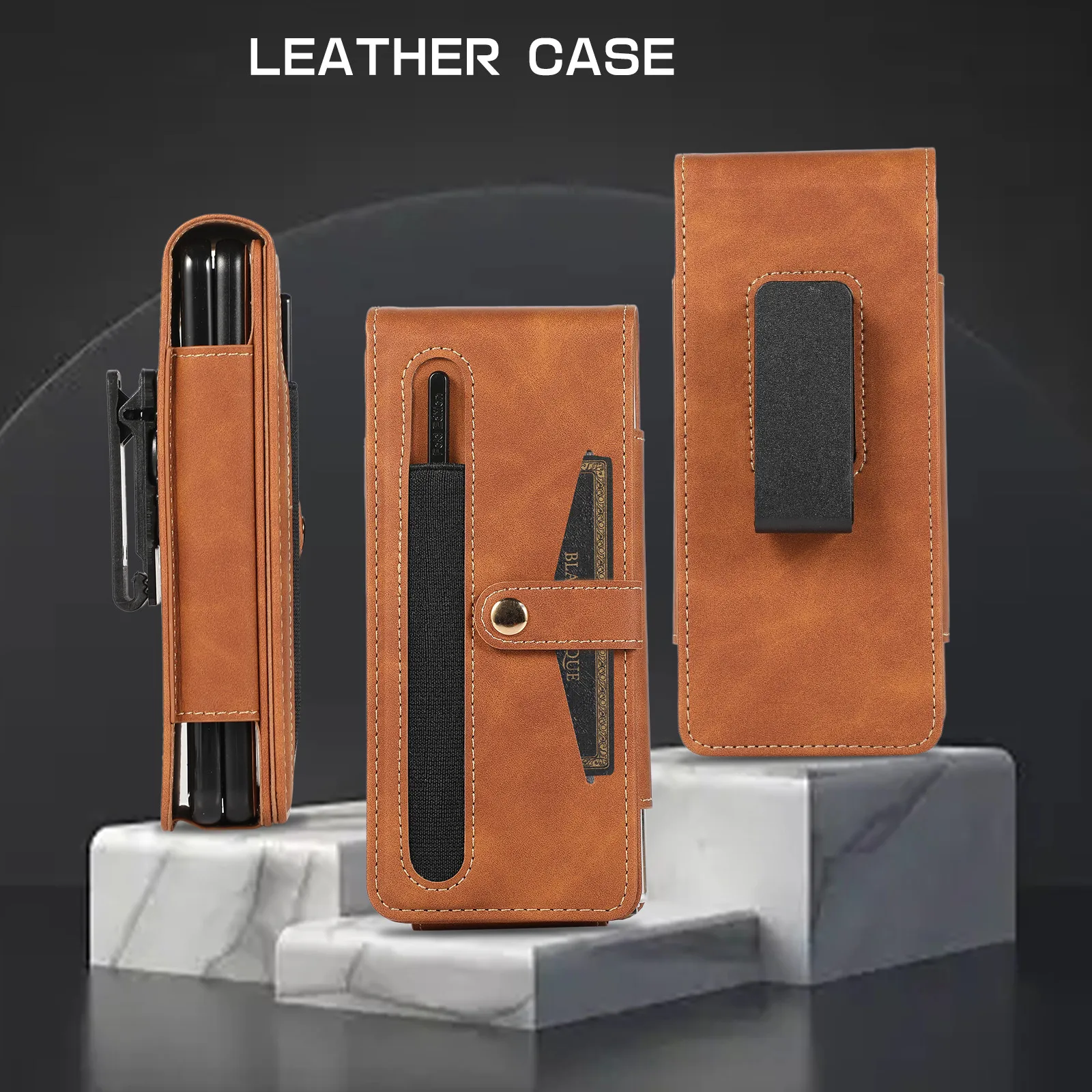 

Anti-fall Sport Belt Clip Leather Case for Samsung Galaxy Z Fold 5 Fold4 Fold5 Fold 3 2 4 Fold2 Fold3 5G Card Slot Glass Film