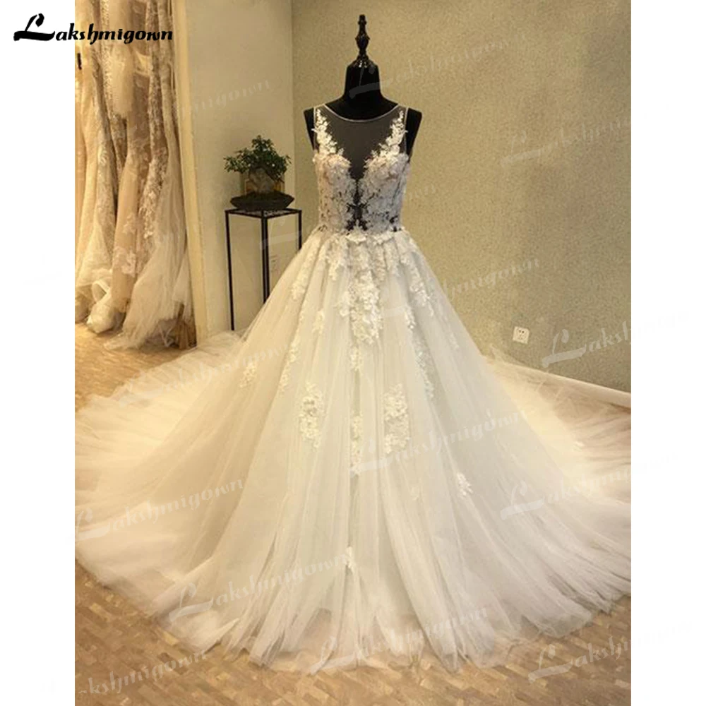 

A-Line Tulle Luxurious Wedding Dress Chic Appliques 2023 Elegant Bride Dress O-Neck Sleeveless robe mariage femme Custom Made